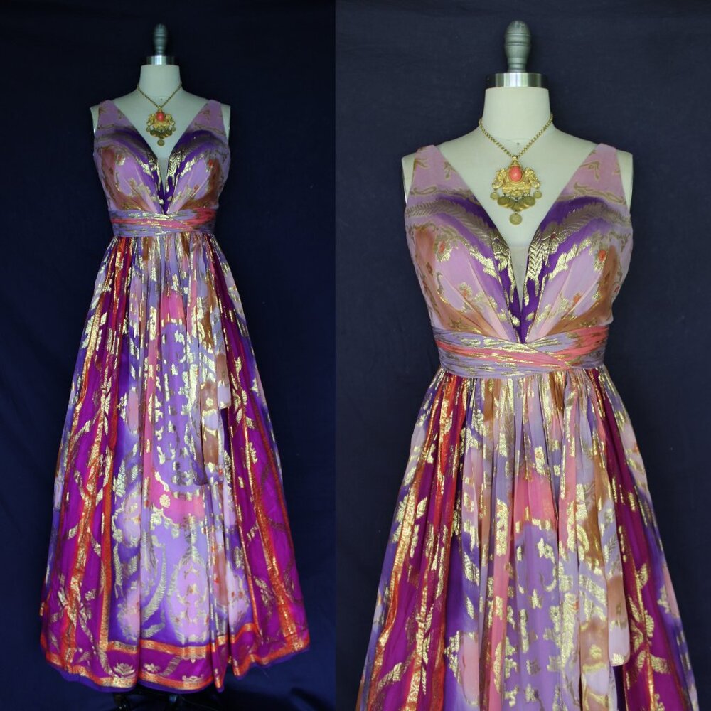 Elegant Purple and Gold Evening Gown